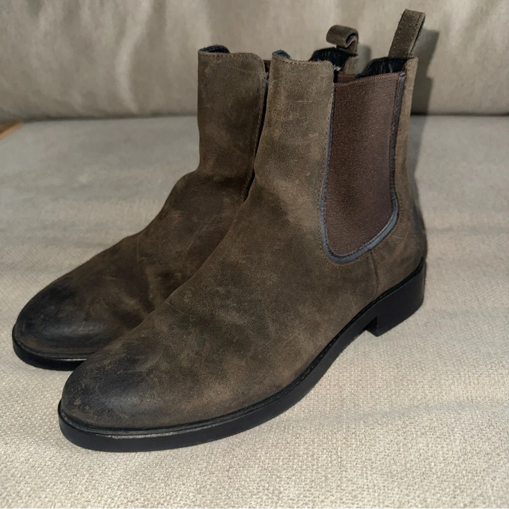 Thursday Everyday Chelsea Duchess Bootie In Dark Olive Suede Womens Size 7